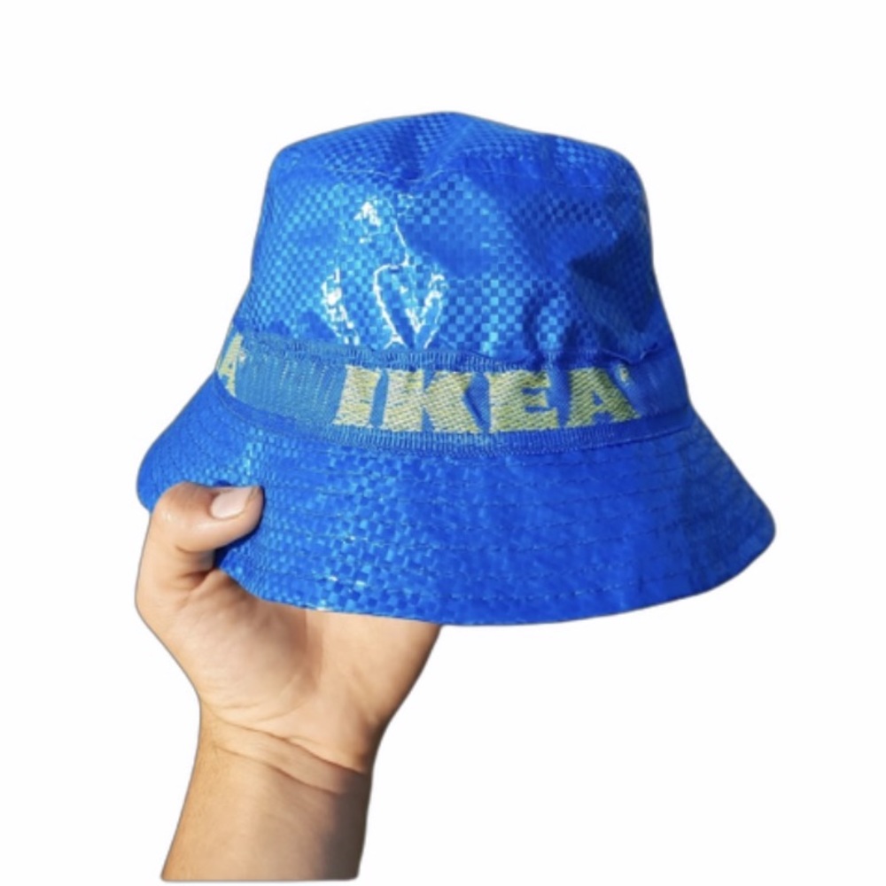 IKEA Limited Edition KNORVA­ Bucket Hat Blue logo yellow waterproof rain cap NEW - Picture 6 of 6
